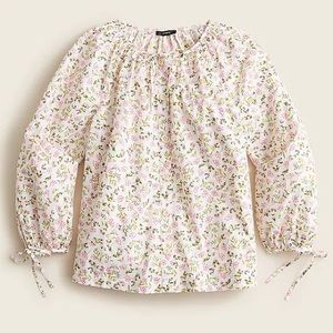 NWT J. Crew xs Tie-sleeve button-front cotton poplin top in meadow floral